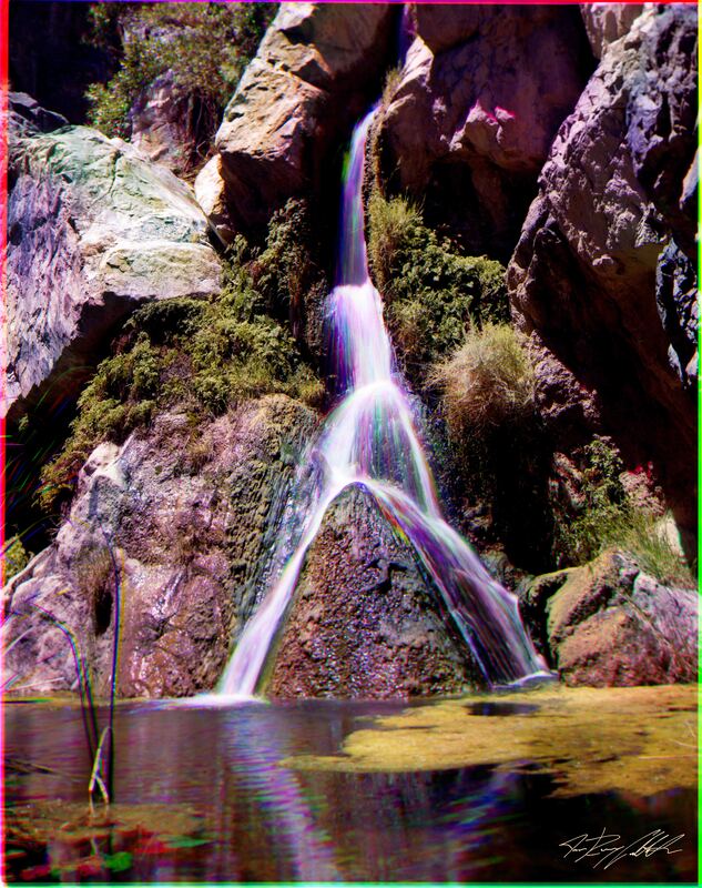Tricolor photograph of Darwin Falls in Death Valley National Park.