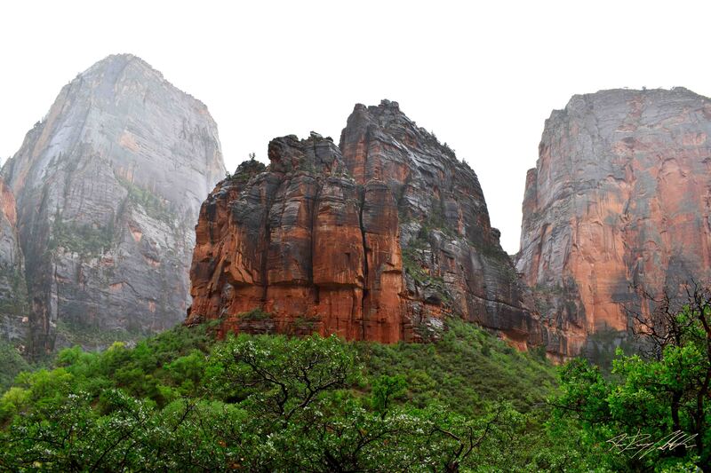 Photograph of rain on Big Bend in Zion National Park.